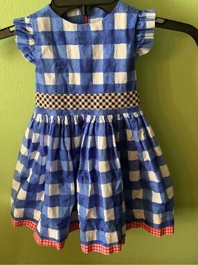 Toti & Me Blue and White Handmade Sewn Check Gingham Girls